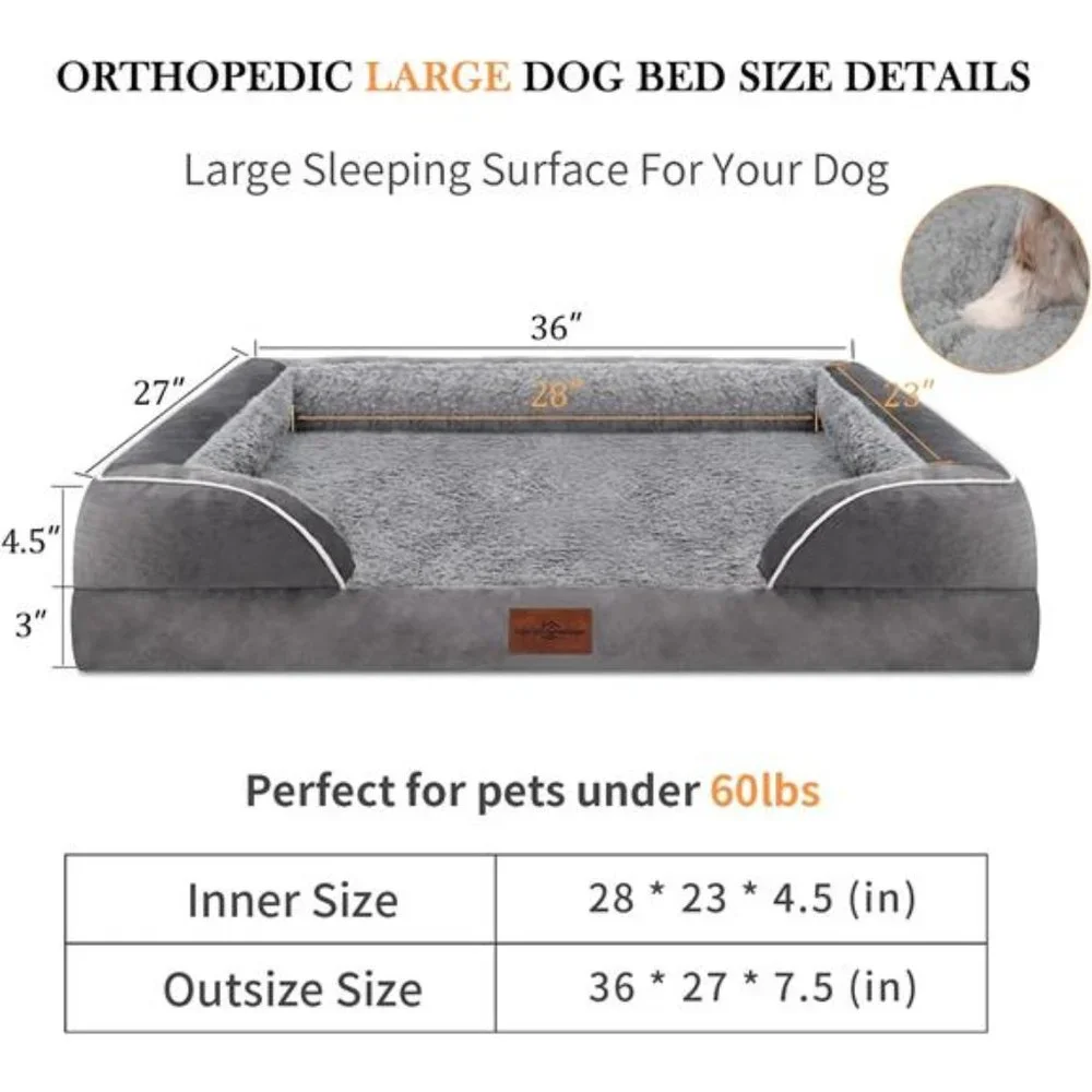 Large Dog Beds Waterproof Orthopedic Foam Dog Beds with Washable Removable Cover